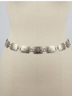Vintage Concho Chain Belt rectangles womens Western Boho Adjustable 40"